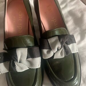 Kate Spade Green Loafers with Black and White Bow